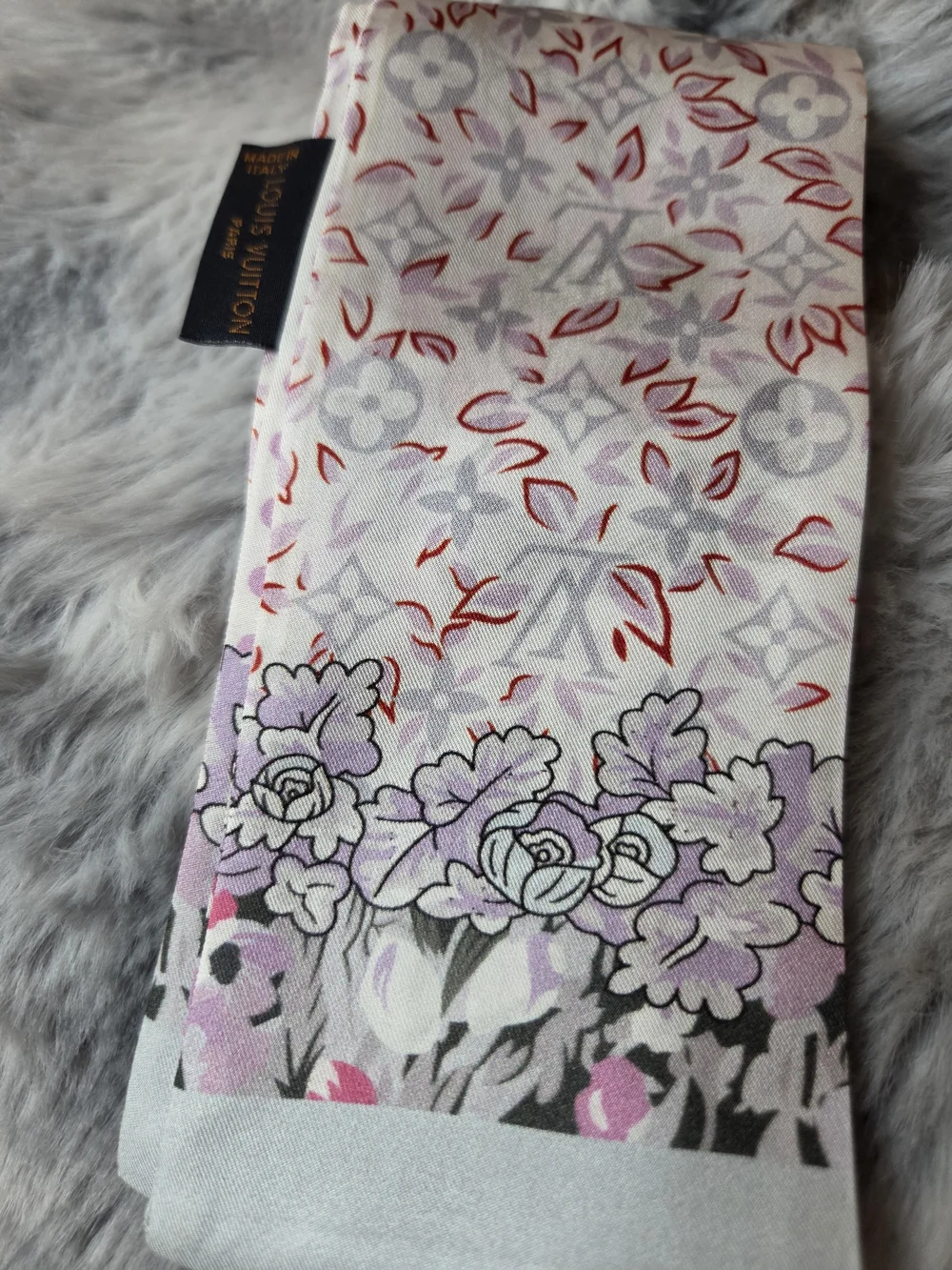 Pink and White Floral Silk Scarf